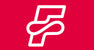 A minimalist white stylized letter 'F' logo centered on a solid red background.