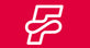 A minimalist white stylized letter 'F' logo centered on a solid red background.